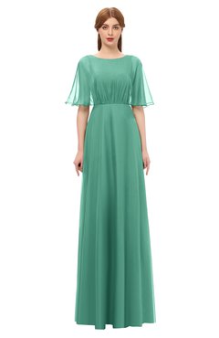 ColsBM Ricki Beryl Green Bridesmaid Dresses Floor Length Zipper Elbow Length Sleeve Glamorous Pleated Jewel