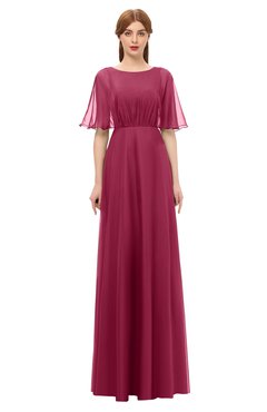ColsBM Ricki Burgundy Bridesmaid Dresses Floor Length Zipper Elbow Length Sleeve Glamorous Pleated Jewel