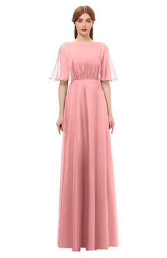 ColsBM Ricki Flamingo Pink Bridesmaid Dresses Floor Length Zipper Elbow Length Sleeve Glamorous Pleated Jewel