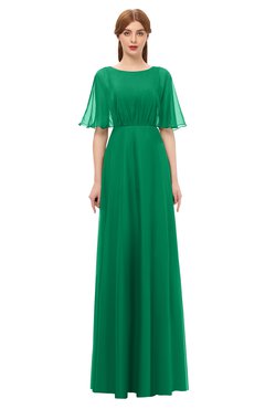 ColsBM Ricki Pepper Green Bridesmaid Dresses Floor Length Zipper Elbow Length Sleeve Glamorous Pleated Jewel