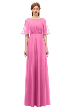 ColsBM Ricki Rose Pink Bridesmaid Dresses Floor Length Zipper Elbow Length Sleeve Glamorous Pleated Jewel