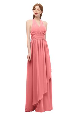 ColsBM Olive Coral Bridesmaid Dresses V-neck Zipper Pleated Sexy Floor Length A-line