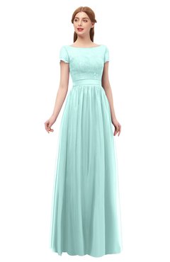 ColsBM Ellery Blue Glass Bridesmaid Dresses A-line Half Backless Elegant Floor Length Short Sleeve Bateau