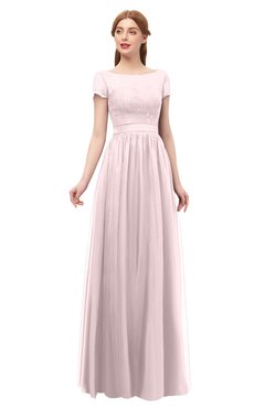 ColsBM Ellery Blush Bridesmaid Dresses A-line Half Backless Elegant Floor Length Short Sleeve Bateau