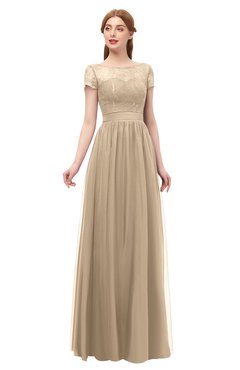 ColsBM Ellery Champagne Bridesmaid Dresses A-line Half Backless Elegant Floor Length Short Sleeve Bateau