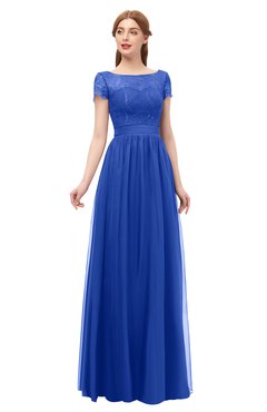 ColsBM Ellery Dazzling Blue Bridesmaid Dresses A-line Half Backless Elegant Floor Length Short Sleeve Bateau
