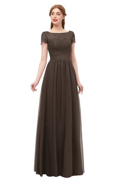 ColsBM Ellery Fudge Brown Bridesmaid Dresses A-line Half Backless Elegant Floor Length Short Sleeve Bateau
