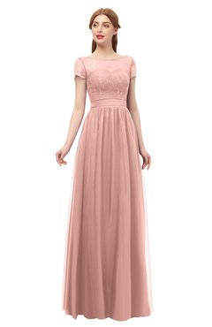 ColsBM Ellery Light Coral Bridesmaid Dresses A-line Half Backless Elegant Floor Length Short Sleeve Bateau