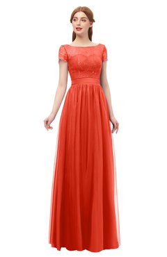 ColsBM Ellery Mandarin Red Bridesmaid Dresses A-line Half Backless Elegant Floor Length Short Sleeve Bateau