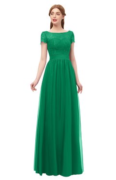 ColsBM Ellery Pepper Green Bridesmaid Dresses A-line Half Backless Elegant Floor Length Short Sleeve Bateau