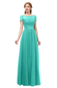 ColsBM Ellery Turquoise G97 Bridesmaid Dresses A-line Half Backless Elegant Floor Length Short Sleeve Bateau