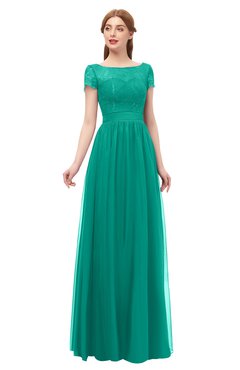 ColsBM Ellery Viridian Green Bridesmaid Dresses A-line Half Backless Elegant Floor Length Short Sleeve Bateau