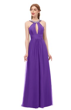 ColsBM Jayda Deep Lavender Bridesmaid Dresses Zipper Halter Glamorous Sleeveless Crystals Floor Length