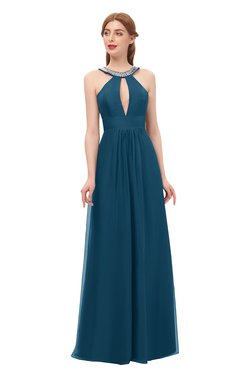 ColsBM Jayda Moroccan Blue Bridesmaid Dresses Zipper Halter Glamorous Sleeveless Crystals Floor Length