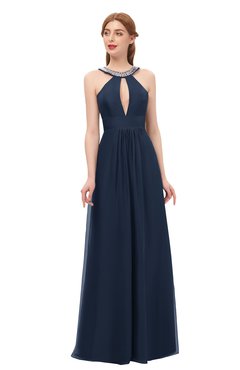 ColsBM Jayda Navy Blue Bridesmaid Dresses Zipper Halter Glamorous Sleeveless Crystals Floor Length