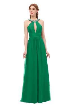 ColsBM Jayda Pepper Green Bridesmaid Dresses Zipper Halter Glamorous Sleeveless Crystals Floor Length