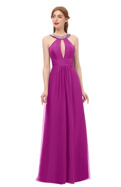 ColsBM Jayda Raspberry Bridesmaid Dresses Zipper Halter Glamorous Sleeveless Crystals Floor Length