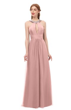 ColsBM Jayda Silver Pink Bridesmaid Dresses Zipper Halter Glamorous Sleeveless Crystals Floor Length