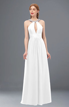 ColsBM Jayda White Bridesmaid Dresses Zipper Halter Glamorous Sleeveless Crystals Floor Length