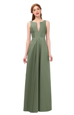 ColsBM Jayla Oil Green Bridesmaid Dresses Sleeveless Sexy Zipper V-neck Floor Length Pleated