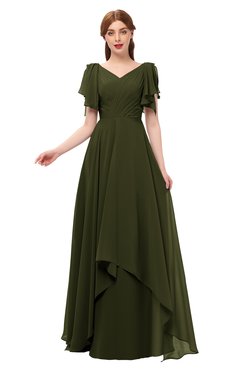 ColsBM Bailee Beech Bridesmaid Dresses Floor Length A-line Elegant Half Backless Short Sleeve V-neck