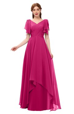 ColsBM Bailee Beetroot Purple Bridesmaid Dresses Floor Length A-line Elegant Half Backless Short Sleeve V-neck