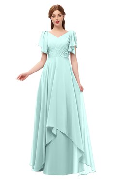 ColsBM Bailee Blue Glass Bridesmaid Dresses Floor Length A-line Elegant Half Backless Short Sleeve V-neck