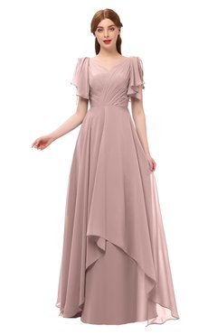 ColsBM Bailee Bridal Rose Bridesmaid Dresses Floor Length A-line Elegant Half Backless Short Sleeve V-neck