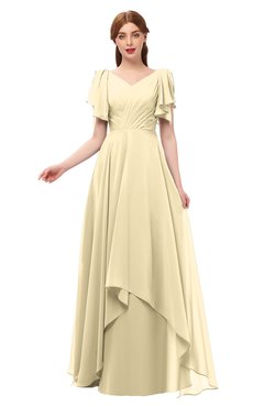 ColsBM Bailee Cornhusk Bridesmaid Dresses Floor Length A-line Elegant Half Backless Short Sleeve V-neck