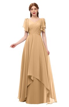 ColsBM Bailee Desert Mist Bridesmaid Dresses Floor Length A-line Elegant Half Backless Short Sleeve V-neck