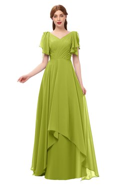 ColsBM Bailee Green Oasis Bridesmaid Dresses Floor Length A-line Elegant Half Backless Short Sleeve V-neck
