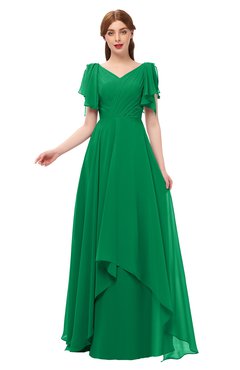ColsBM Bailee Green Bridesmaid Dresses Floor Length A-line Elegant Half Backless Short Sleeve V-neck