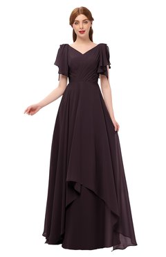 ColsBM Bailee Italian Plum Bridesmaid Dresses Floor Length A-line Elegant Half Backless Short Sleeve V-neck