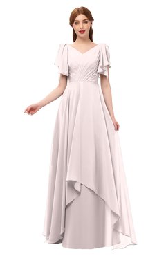 ColsBM Bailee Light Pink Bridesmaid Dresses Floor Length A-line Elegant Half Backless Short Sleeve V-neck