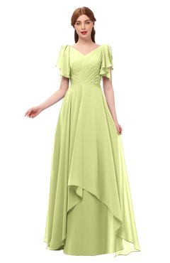 ColsBM Bailee Lime Green Bridesmaid Dresses Floor Length A-line Elegant Half Backless Short Sleeve V-neck