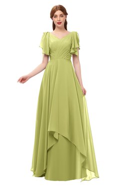 ColsBM Bailee Linden Green Bridesmaid Dresses Floor Length A-line Elegant Half Backless Short Sleeve V-neck