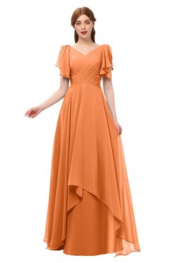 ColsBM Bailee Mango Bridesmaid Dresses Floor Length A-line Elegant Half Backless Short Sleeve V-neck