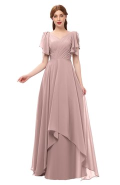 ColsBM Bailee Nectar Pink Bridesmaid Dresses Floor Length A-line Elegant Half Backless Short Sleeve V-neck