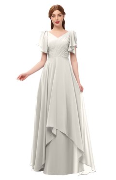 ColsBM Bailee Off White Bridesmaid Dresses Floor Length A-line Elegant Half Backless Short Sleeve V-neck