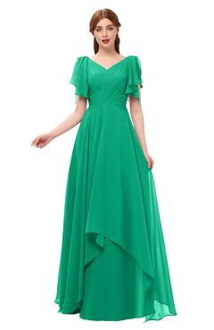 ColsBM Bailee Pepper Green Bridesmaid Dresses Floor Length A-line Elegant Half Backless Short Sleeve V-neck