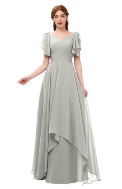 ColsBM Bailee Platinum Bridesmaid Dresses Floor Length A-line Elegant Half Backless Short Sleeve V-neck