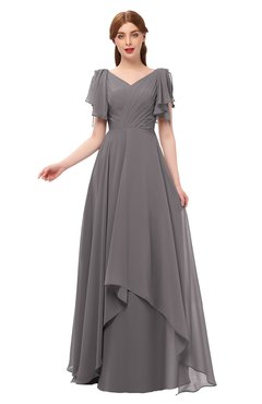 ColsBM Bailee Ridge Grey Bridesmaid Dresses Floor Length A-line Elegant Half Backless Short Sleeve V-neck