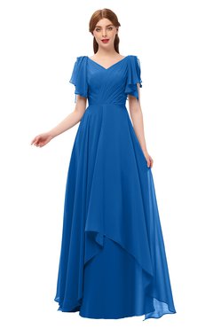 ColsBM Bailee Royal Blue Bridesmaid Dresses Floor Length A-line Elegant Half Backless Short Sleeve V-neck