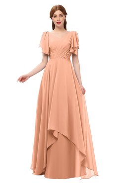 ColsBM Bailee Salmon Bridesmaid Dresses Floor Length A-line Elegant Half Backless Short Sleeve V-neck