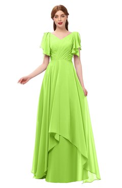 ColsBM Bailee Sharp Green Bridesmaid Dresses Floor Length A-line Elegant Half Backless Short Sleeve V-neck