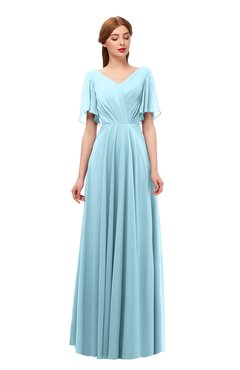 ColsBM Storm Aqua Bridesmaid Dresses Lace up V-neck Short Sleeve Floor Length A-line Glamorous