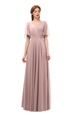 ColsBM Storm Bridal Rose Bridesmaid Dresses Lace up V-neck Short Sleeve Floor Length A-line Glamorous