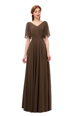 ColsBM Storm Chocolate Brown Bridesmaid Dresses Lace up V-neck Short Sleeve Floor Length A-line Glamorous