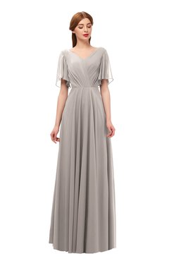 ColsBM Storm Fawn Bridesmaid Dresses Lace up V-neck Short Sleeve Floor Length A-line Glamorous