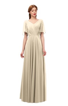 ColsBM Storm Novelle Peach Bridesmaid Dresses Lace up V-neck Short Sleeve Floor Length A-line Glamorous